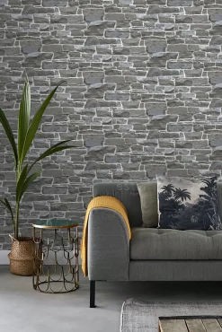 ESTAhome papier peint brique gris foncé - 53 cm x 10.05 m - 138521