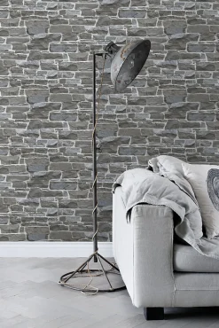 ESTAhome papier peint brique gris foncé - 53 cm x 10.05 m - 138521