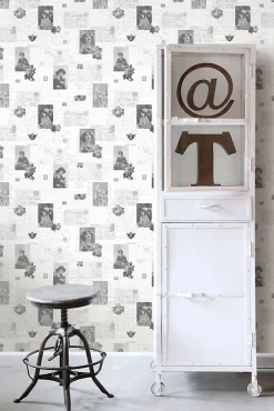 ESTAhome papier peint cartes postales anciennes vintage noir et blanc - 53 cm x 10.05 m - 138128