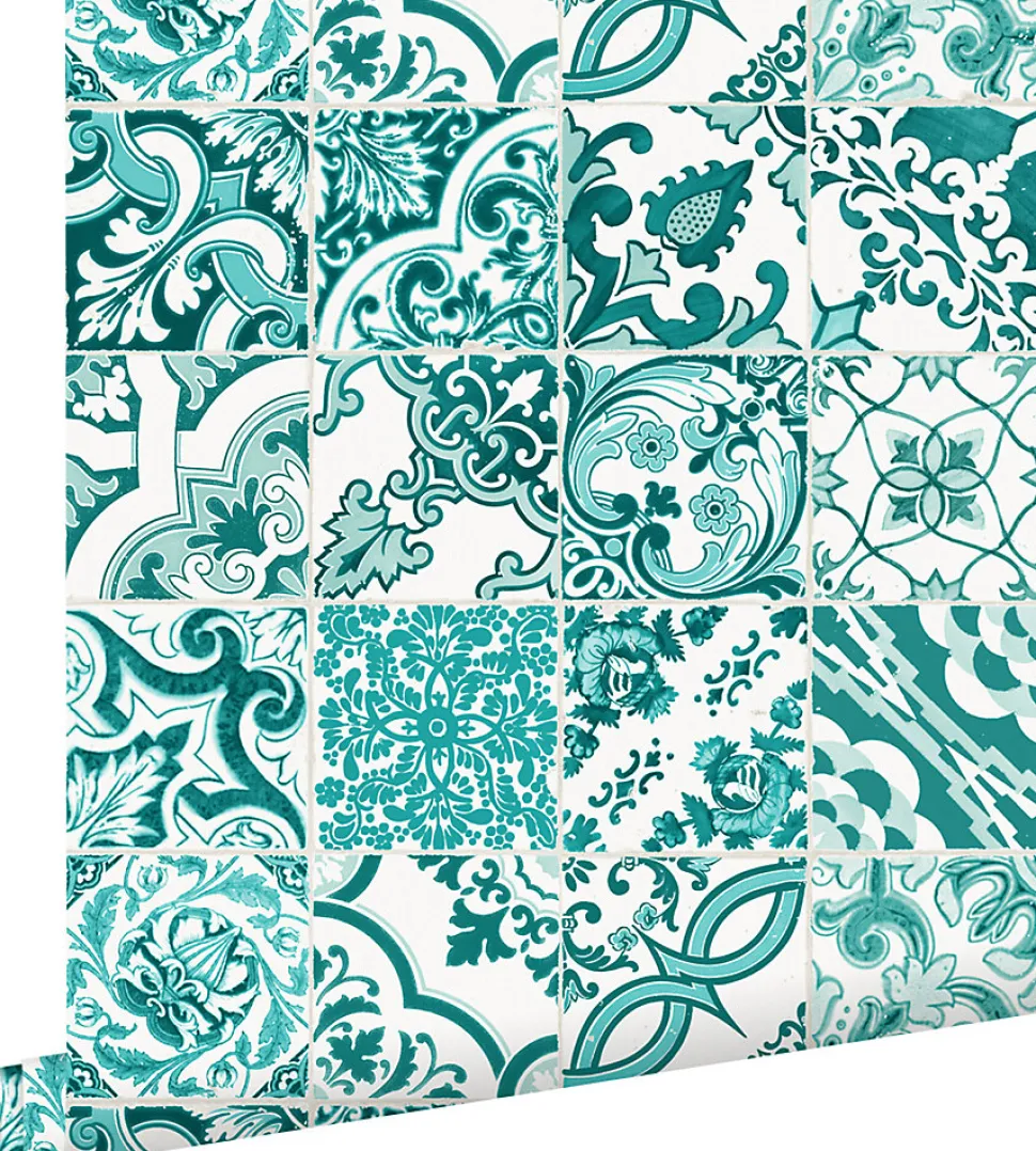 ESTAhome papier peint carreaux de ciment turquoise - 53 cm x 10.05 m - 148635