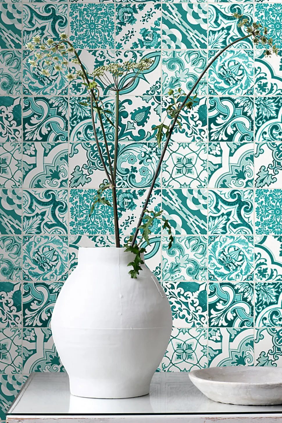 ESTAhome papier peint carreaux de ciment turquoise - 53 cm x 10.05 m - 148635