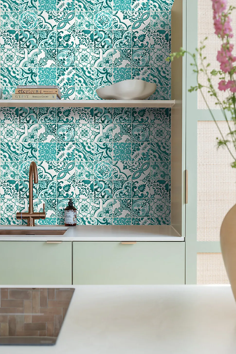 ESTAhome papier peint carreaux de ciment turquoise - 53 cm x 10.05 m - 148635