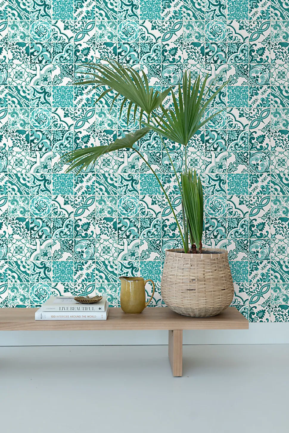 ESTAhome papier peint carreaux de ciment turquoise - 53 cm x 10.05 m - 148635