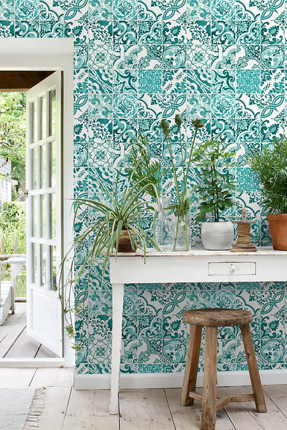 ESTAhome papier peint carreaux de ciment turquoise - 53 cm x 10.05 m - 148635