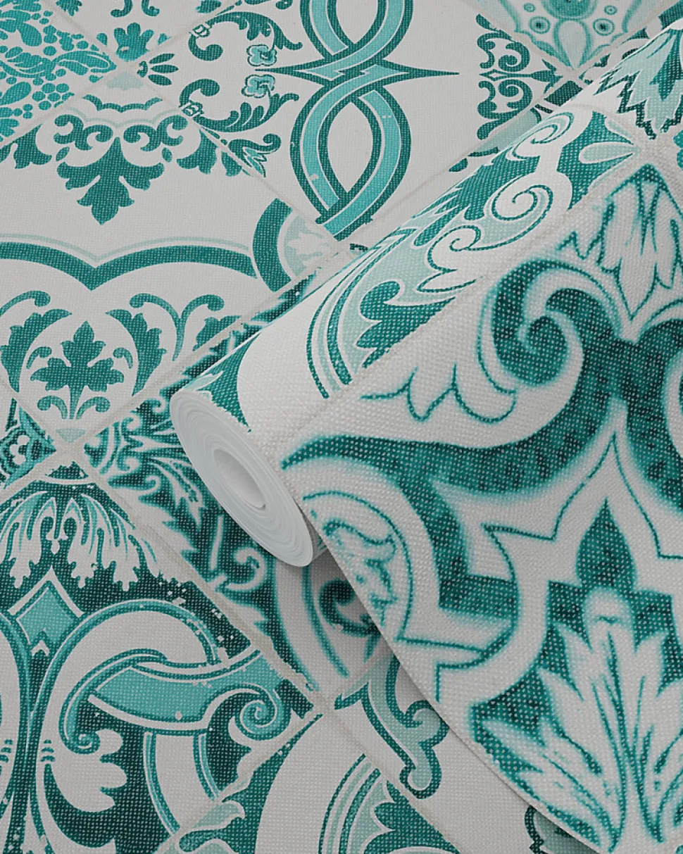 ESTAhome papier peint carreaux de ciment turquoise - 53 cm x 10.05 m - 148635