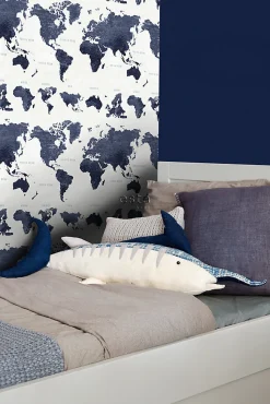 ESTAhome papier peint cartes du monde bleu foncé - 53 cm x 10.05 m - 138972