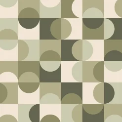 ESTAhome papier peint cercles de style Bauhaus vert grisé et beige - 50 x 900 cm - 130940
