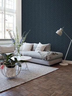 ESTAhome papier peint chevron bleu foncé et or - 53 cm x 10.05 m - 139309