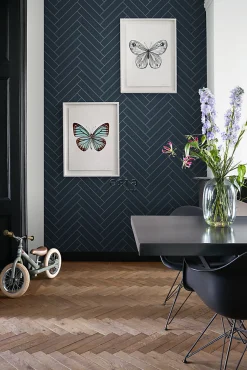 ESTAhome papier peint chevron bleu foncé et or - 53 cm x 10.05 m - 139309