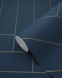 ESTAhome papier peint chevron bleu foncé et or - 53 cm x 10.05 m - 139309