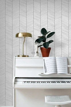 ESTAhome papier peint chevron noir et blanc - 53 cm x 10.05 m - 139106