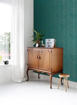 ESTAhome papier peint chevron vert émeraude et or - 53 cm x 10.05 m - 139200