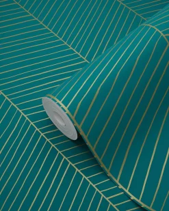 ESTAhome papier peint chevron vert émeraude et or - 53 cm x 10.05 m - 139200