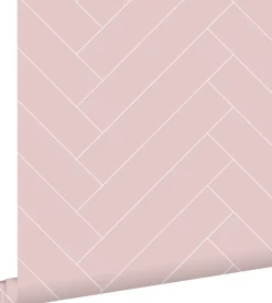 ESTAhome papier peint chevron vieux rose et blanc - 53 cm x 10.05 m - 139220