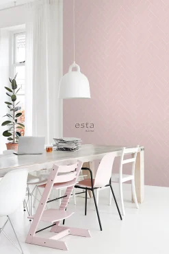 ESTAhome papier peint chevron vieux rose et blanc - 53 cm x 10.05 m - 139220