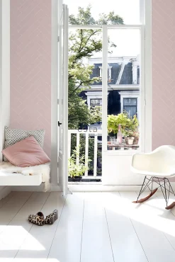 ESTAhome papier peint chevron vieux rose et blanc - 53 cm x 10.05 m - 139220