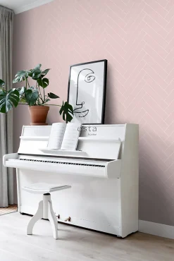ESTAhome papier peint chevron vieux rose et blanc - 53 cm x 10.05 m - 139220