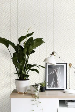 ESTAhome papier peint chevron blanc et or - 53 cm x 10.05 m - 139135