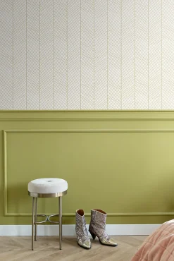 ESTAhome papier peint chevron blanc et or - 53 cm x 10.05 m - 139135