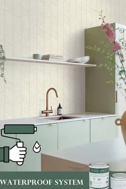 ESTAhome papier peint chevron blanc et or - 53 cm x 10.05 m - 139135