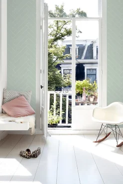 ESTAhome papier peint chevron vert menthe et blanc - 53 cm x 10.05 m - 139221