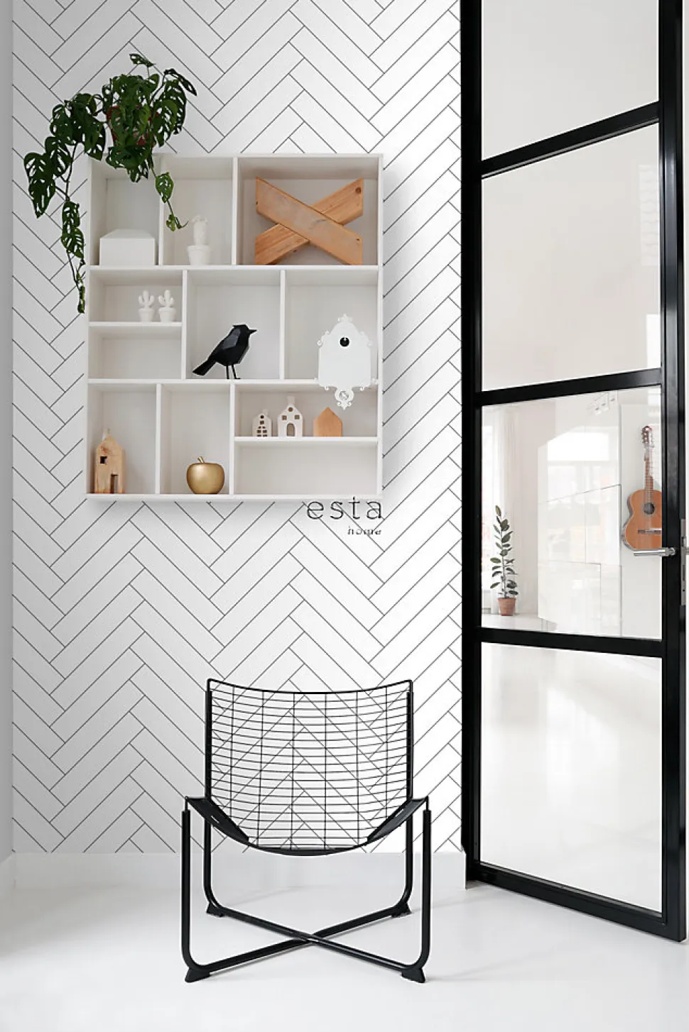 ESTAhome papier peint chevron noir et blanc - 53 cm x 10.05 m - 139219