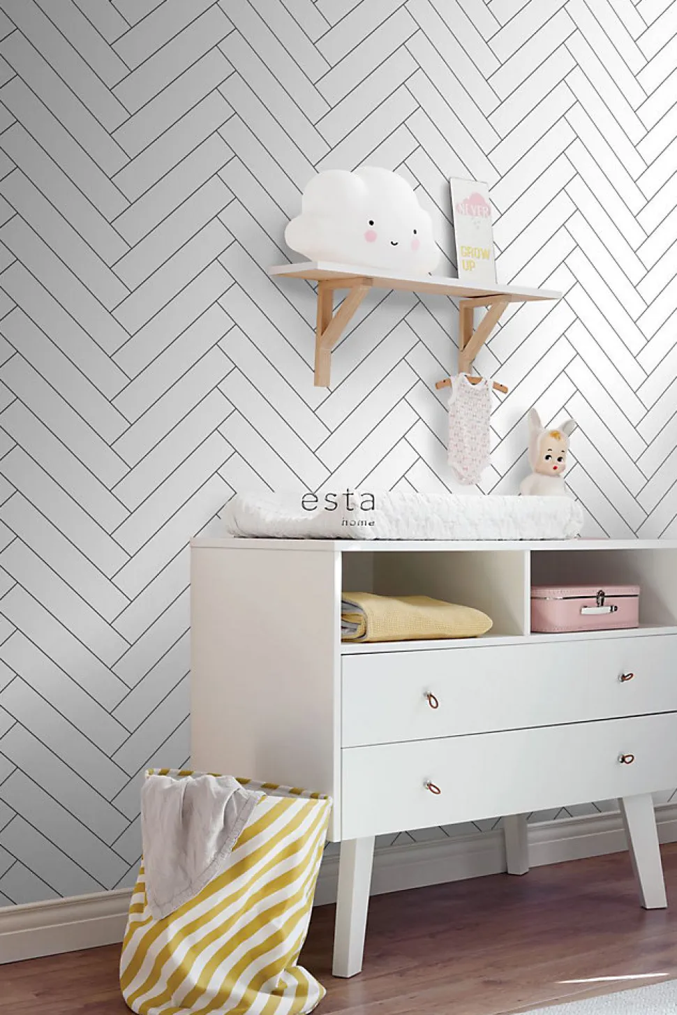ESTAhome papier peint chevron noir et blanc - 53 cm x 10.05 m - 139219