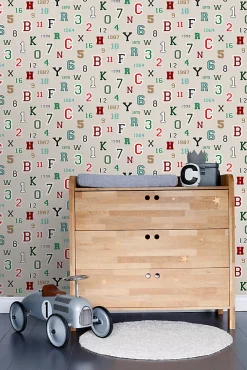 ESTAhome papier peint chiffres et lettres beige - 53 cm x 10.05 m - 138834