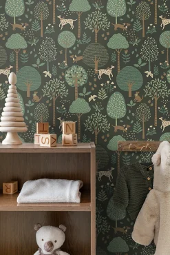 ESTAhome papier peint chiens vert foncé - 50 x 900 cm - 139713
