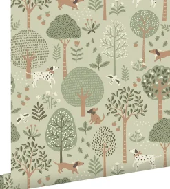 ESTAhome papier peint chiens vert menthe grisé - 53 cm x 10.05 m - 139712