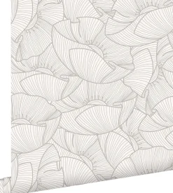 ESTAhome papier peint coquelicots gris et blanc - 53 cm x 10.05 m - 139704