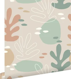 ESTAhome papier peint corail terracotta claire, vert grisé et gris - 50 x 900 cm - 139542