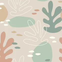 ESTAhome papier peint corail terracotta claire, vert grisé et gris - 50 x 900 cm - 139542