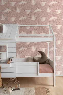 ESTAhome papier peint cygnes vieux rose - 53 cm x 10.05 m - 130958