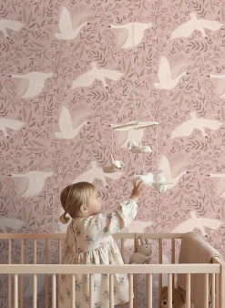 ESTAhome papier peint cygnes vieux rose - 53 cm x 10.05 m - 130958