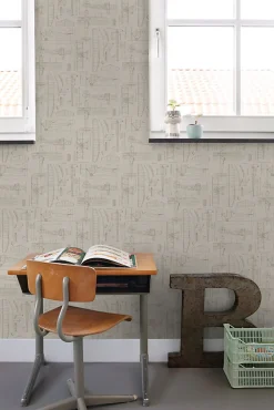 ESTAhome papier peint dessins de construction d'avions beige et couleur sable - 50 x 900 cm - 139959