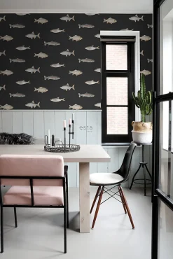 ESTAhome papier peint des poissons noir et gris - 50 x 900 cm - 139363