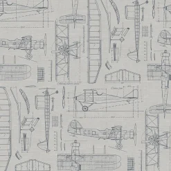 ESTAhome papier peint dessins de construction d'avions taupe et bleu grisâtre - 53 cm x 10.05 m - 139960