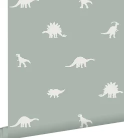 ESTAhome papier peint dinosaures vert menthe grisé - 53 cm x 10.05 m - 139284