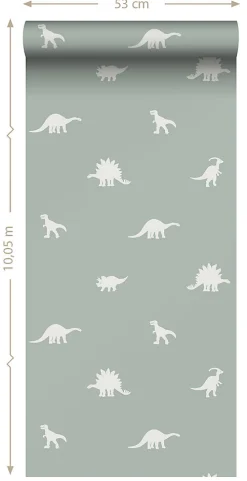 ESTAhome papier peint dinosaures vert menthe grisé - 53 cm x 10.05 m - 139284