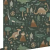 ESTAhome papier peint dinosaures vert foncé et marron - 50 x 900 cm - 139802