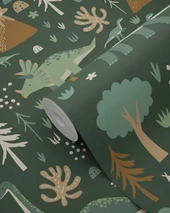 ESTAhome papier peint dinosaures vert foncé et marron - 50 x 900 cm - 139802
