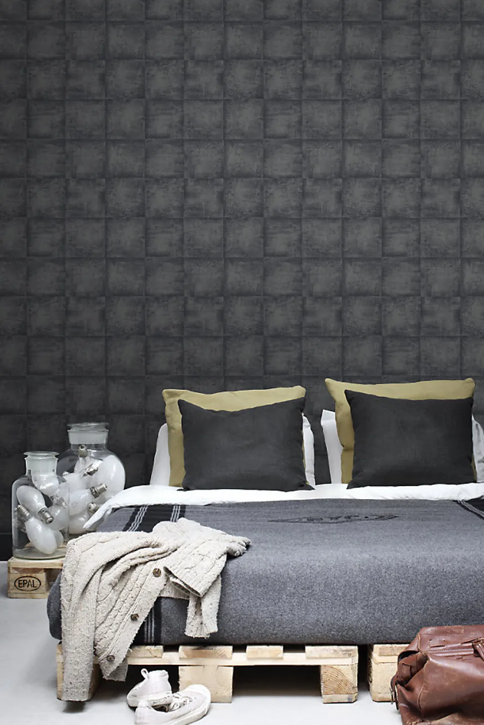 ESTAhome papier peint effet béton noir - 53 cm x 10.05 m - 138204