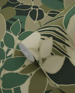 ESTAhome papier peint feuilles vert foncé - 50 x 900 cm - 139851