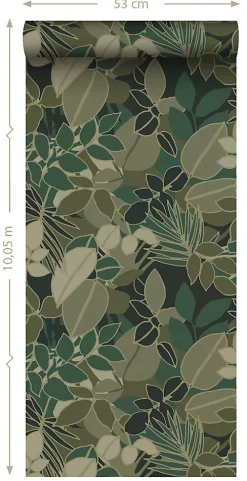 ESTAhome papier peint feuilles vert foncé - 50 x 900 cm - 139851