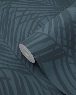 ESTAhome papier peint feuilles de palmier bleu foncé - 53 cm x 10.05 m - 139433