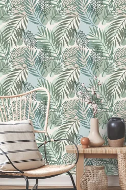 ESTAhome papier peint feuilles vert et bleu - 50 x 900 cm - 139820