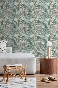 ESTAhome papier peint feuilles vert et bleu - 50 x 900 cm - 139820