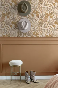 ESTAhome papier peint feuilles beige et couleur sable - 50 x 900 cm - 139678