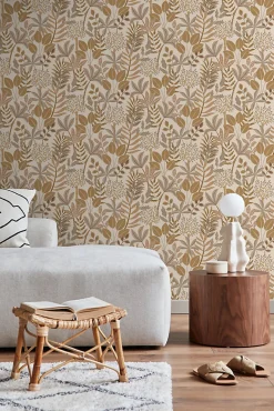 ESTAhome papier peint feuilles beige et couleur sable - 50 x 900 cm - 139678
